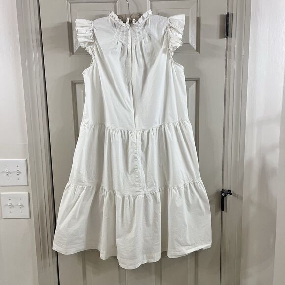 Sea NY Waverly Dress Sz 12 White Tier Flutter Sleeve Cotton Knee Length No Slip - Picture 5 of 14